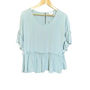 Everly Peplum Womens Ruffle Babydoll Mint Green Top